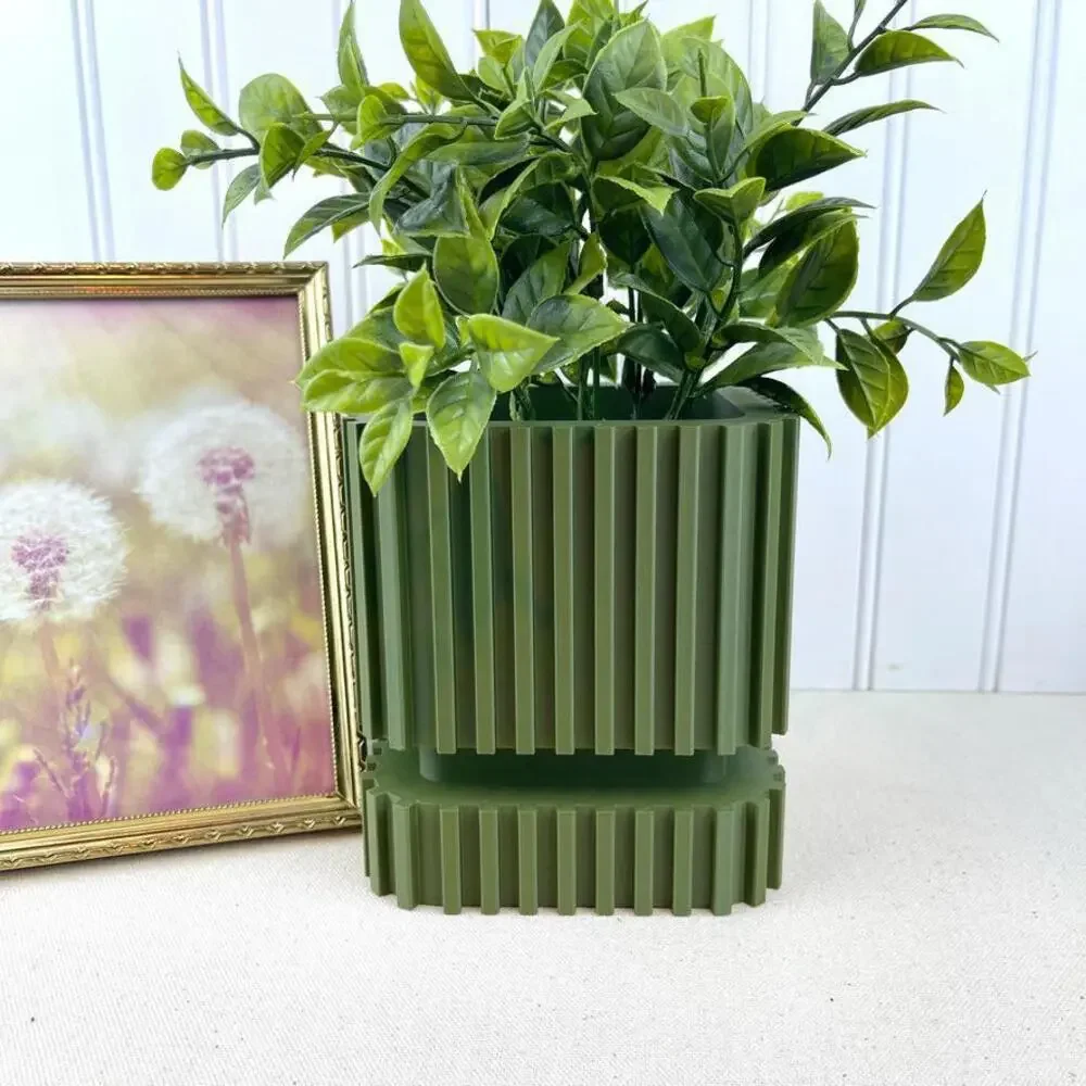 Modern Geometric Planter Striped Planter Pot with Drainage, Indoor Flower Pot